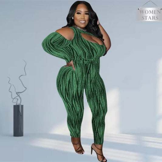 Sexy Jumpsuits Plus Size Women Clothing  Single Long Sleeve Hollow Out  Club Outfits Bodycon Stretch Wholesale Drop Shipping