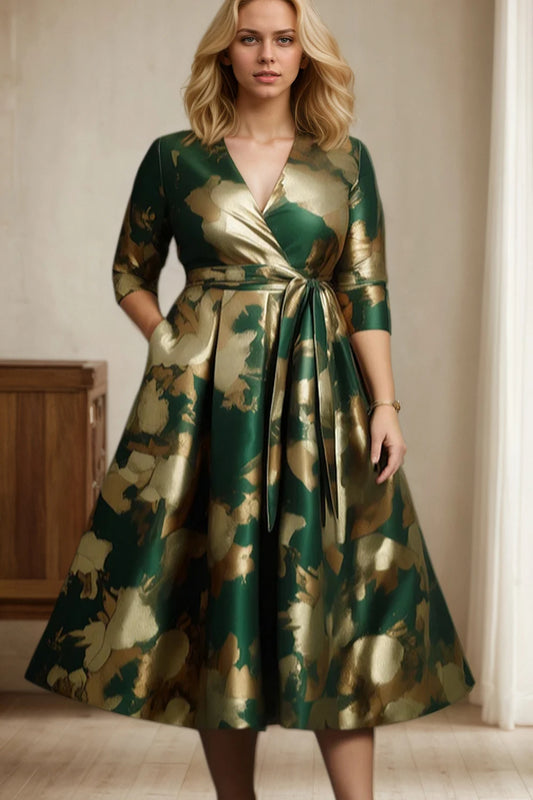 Women's Plus Size Dress Half Sleeve V-Neck Elegant Party Club Evening Cocktail Long Dress Vintage Floral Printed A-Line Dresses