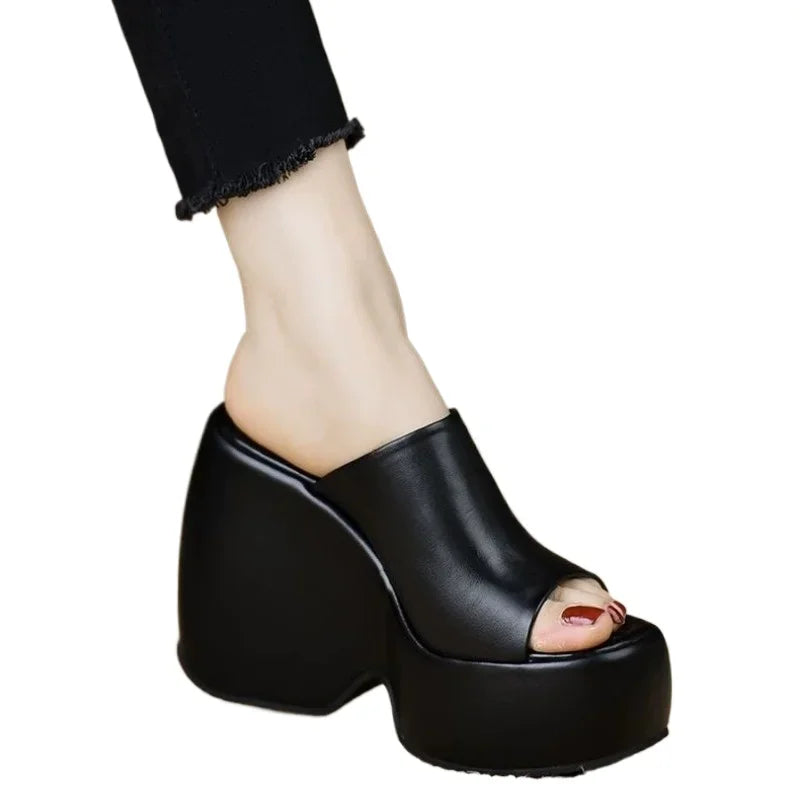 Elegant Woman Heeled Shoes Open Toe Slippers Women Fashion Super High Casual High Heels Summer Plus Size Platform Wedge Sandals