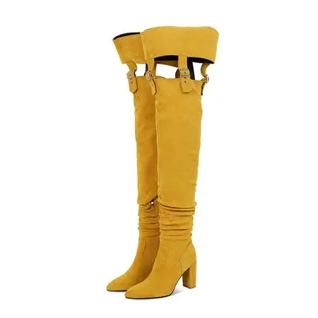 2024 New Suede High Heels Sexy Buckle Strap Thigh High Boots NightClub Stage Over-the-Knee Long Booties 8.5CM Fetish Women Shoes