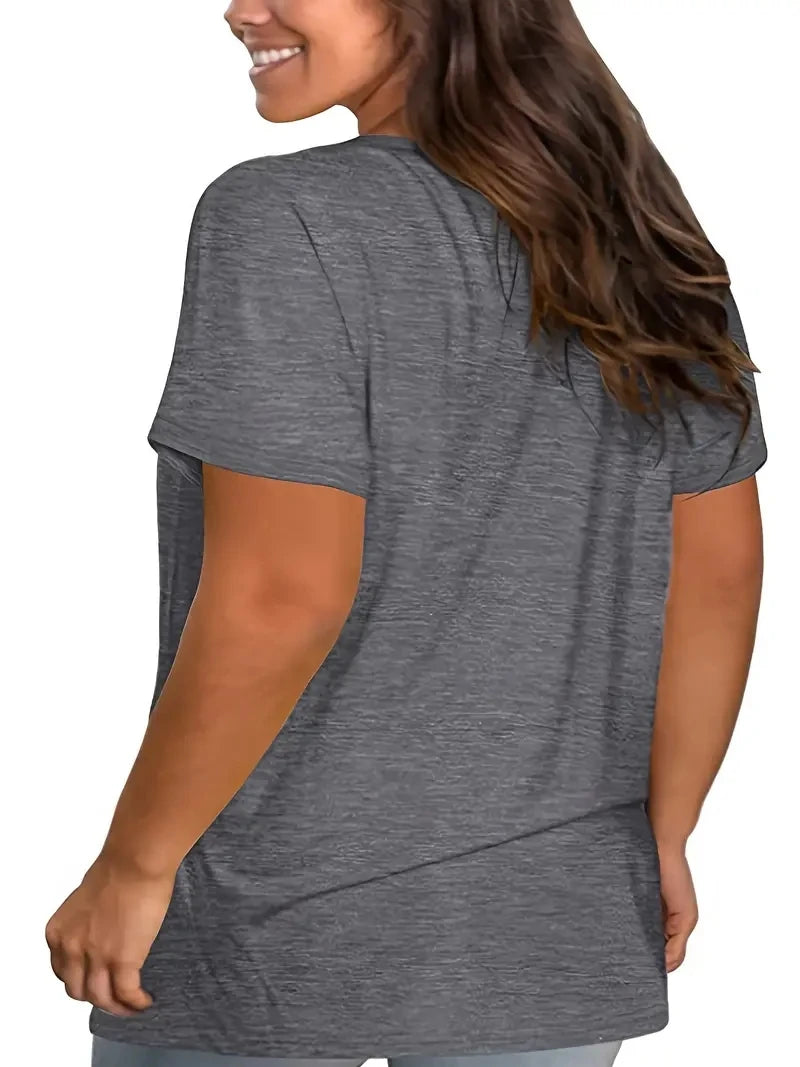 Plus Size Women's T-shirt Fashion Solid Short Sleeve V-Neck T-shirt Top Summer Comfortable Breathable Cross Casual Loose T-shirt