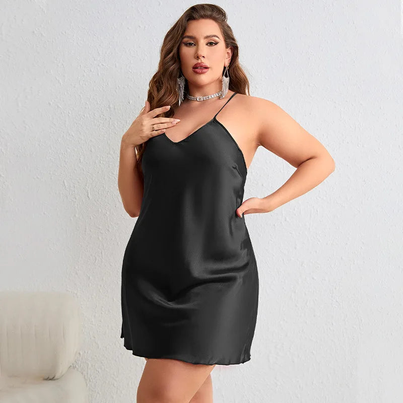 Plus Size 3Xl 4Xl 5Xl Nightdress Silk Satin Lingerie Women Leisure Chemise Sleepwear Loose Nightgown Summer New Nighty Dress