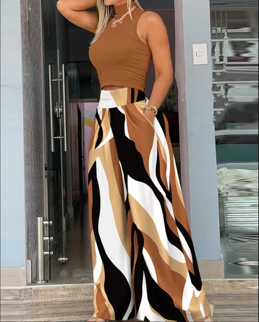 Sleeveless Tank Top Wide Leg Pants 2 Piece Set