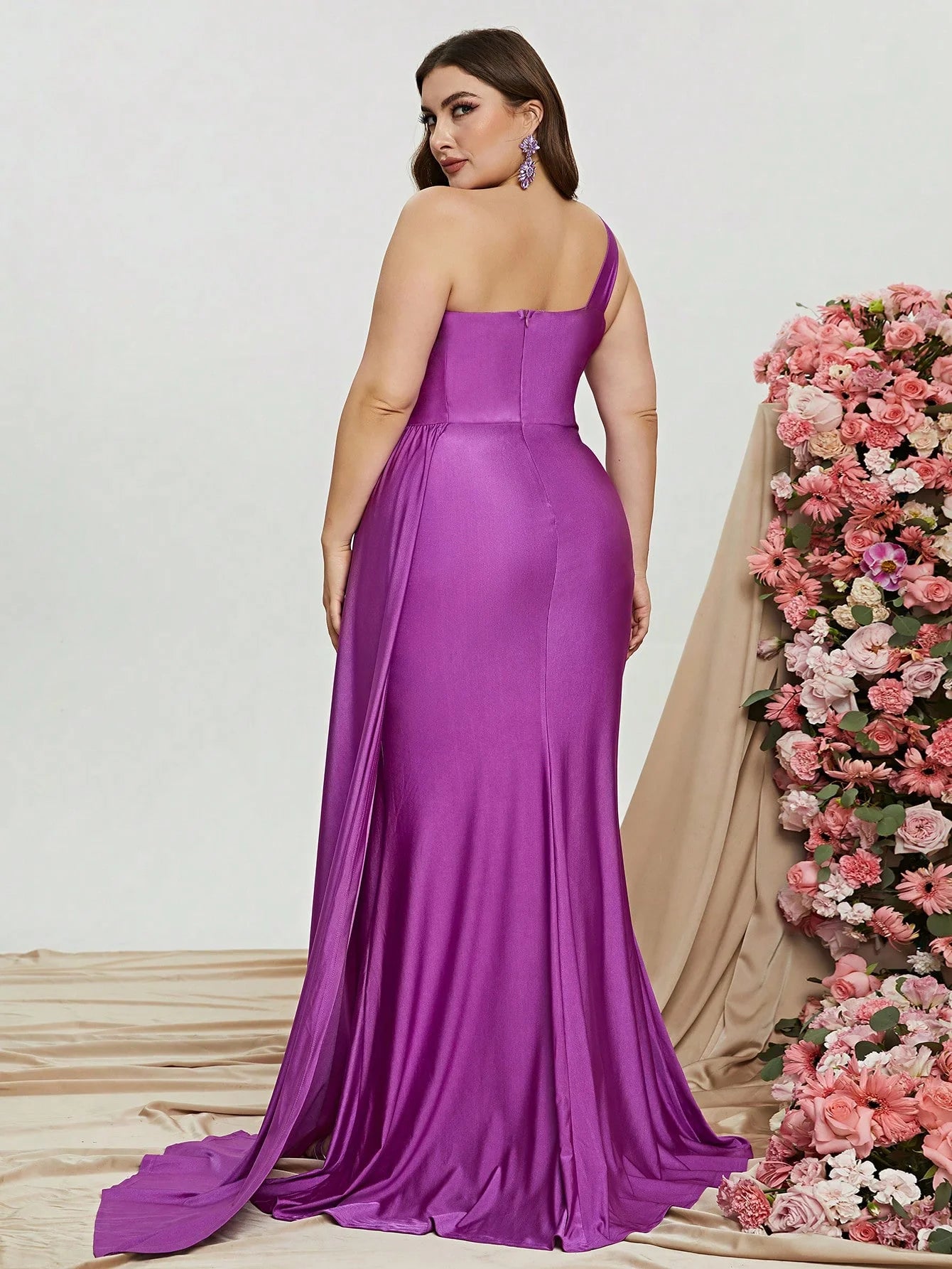 Plus Size Elegant One Shoulder Satin Mermaid Prom Dresses
