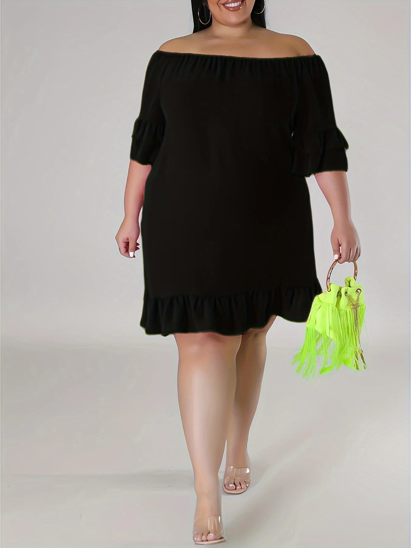 Plus Size1-5XL One-line CollarDress Off-the-shoulder Pleated Skirt Sexy Elegant Gentle Lady Milk Silk Elastic Fabric Comfortable