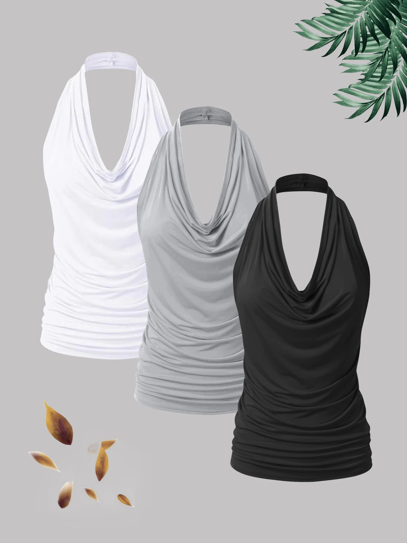 New fashion women's casual solid color neck strap plus size vest three-piece set