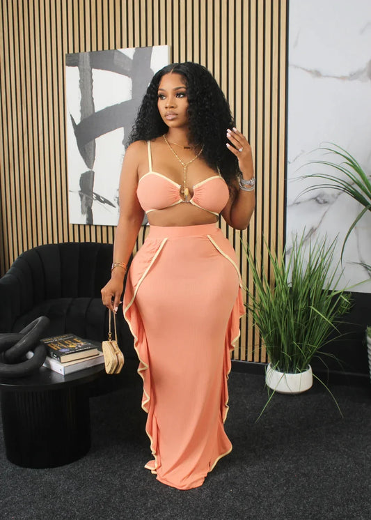 Spaghetti Strap Top Ruffle Skirt 2 Piece Set