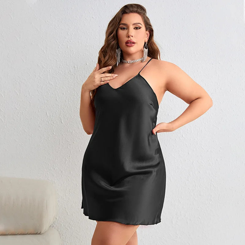 Plus Size 3Xl 4Xl 5Xl Nightdress Silk Satin Lingerie Women Leisure Chemise Sleepwear Loose Nightgown Summer New Nighty Dress