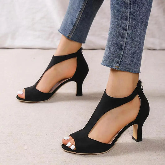 Zipper Back Chunky French High Heel