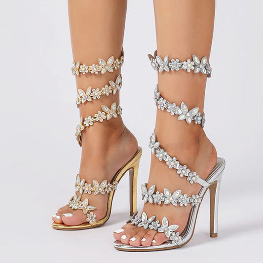 Eilyken Summer Designer Butterfly-knot Crystal Sandals Sexy Peep Toe Thin Heel Wedding Party Back Strap Shoes Zapatos Mujer