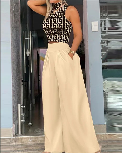 Sleeveless Tank Top Wide Leg Pants 2 Piece Set