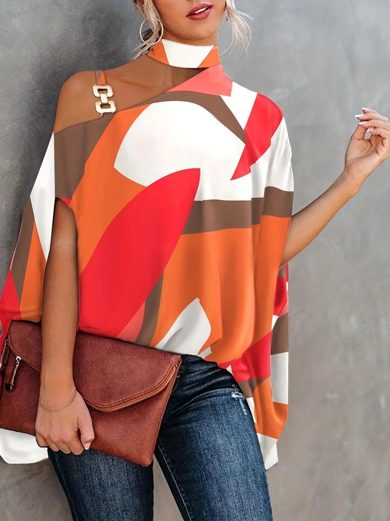 Plus Size Sexy Halter Loose Blouse Tops Women's Elegant Print Off Shoulder Batwing Sleeve Pullover Shirt 2023 Summer Fashion Str