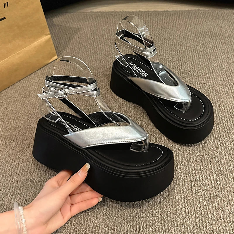 Platform Buckle Flip Flop Slingback Sandals
