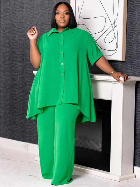 Loose Blouse Pants Casual 2 Piece Set