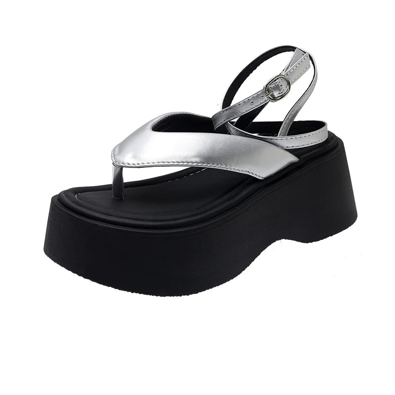 Platform Buckle Flip Flop Slingback Sandals