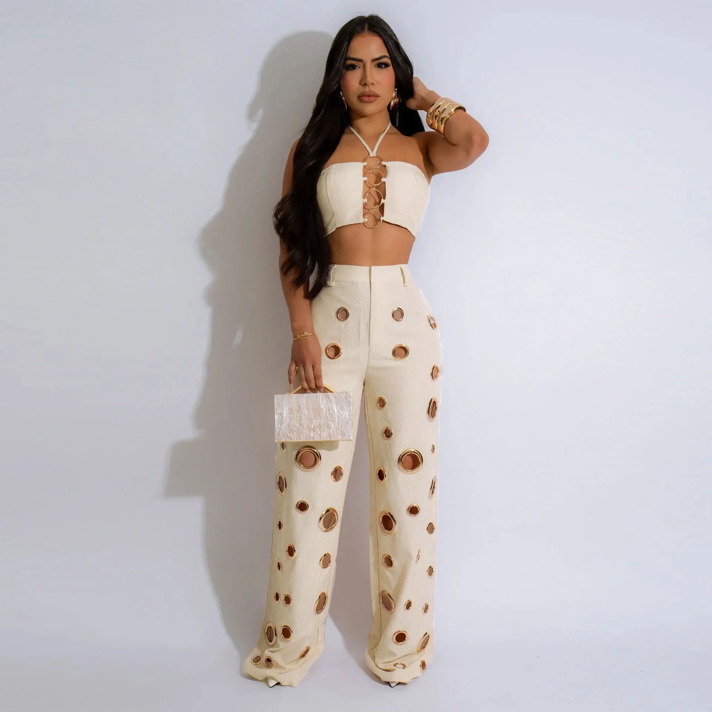 2 Piece Top and Hollow Out Pants Set