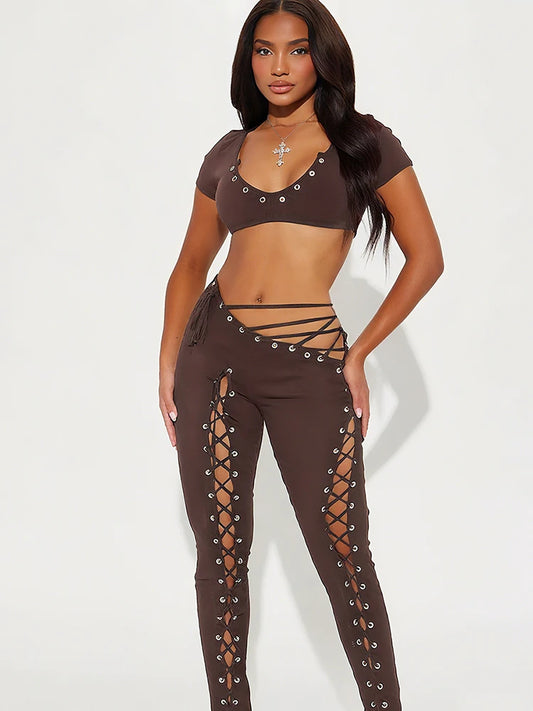 2 Piece Halter & Hollow Out Leggings Set