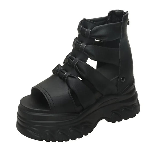 Thick Bottom Soft Leather Hollow Out Boots