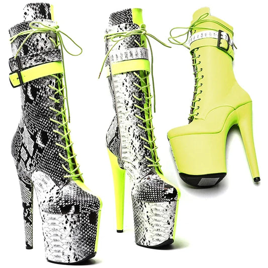 Snake  Print Platform High Heel Boots