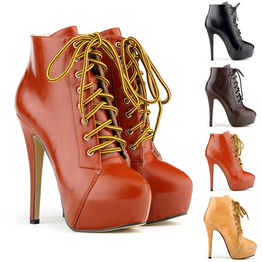 Platform Lace Up High Heel Boots