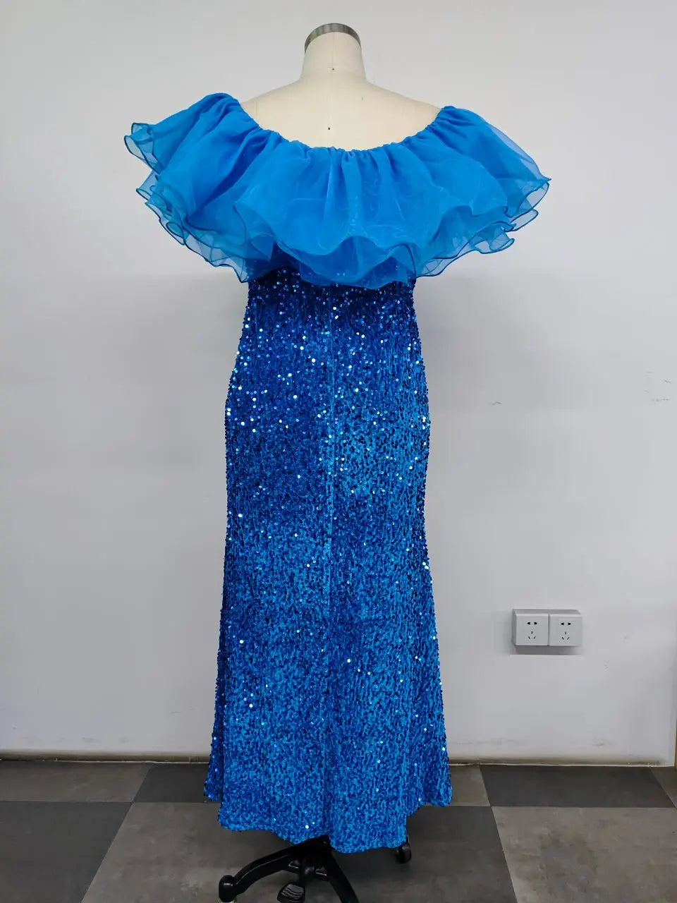 Plus Size Women Wedding Party Dresses Fashion Strapless Mesh Splicing Elegant Sequins Summer Dress Large Lady Evening Dresses